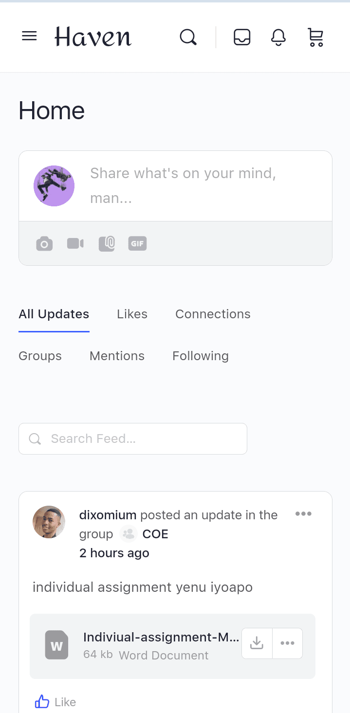 Haven Student Ecosystem — Mobile Web UI & Social Feed